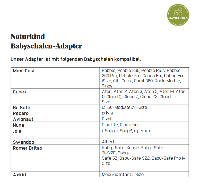 Adapter baby seat, Naturkind