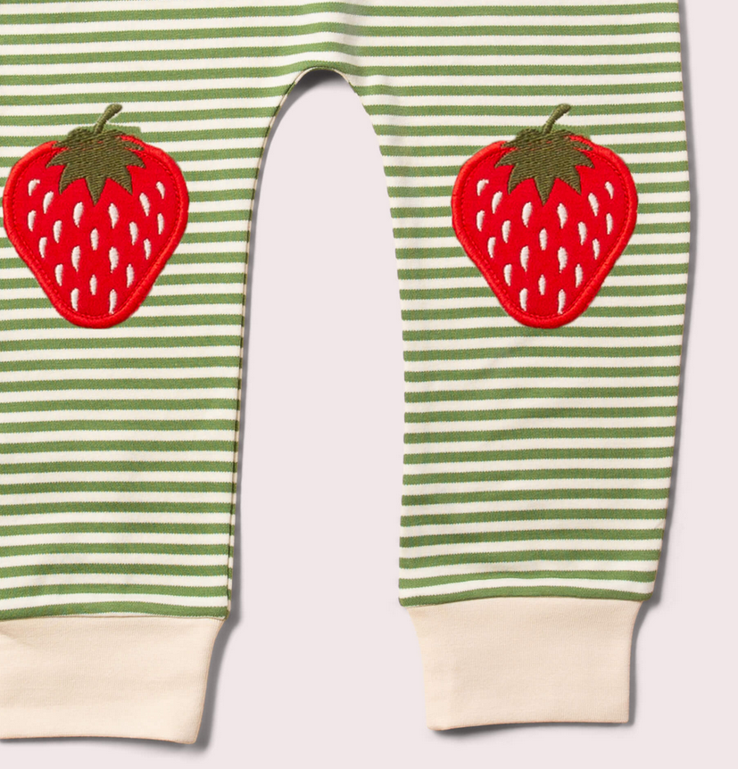 Pantalon bébé rayé avec patchs aux genoux et fraises, LGR