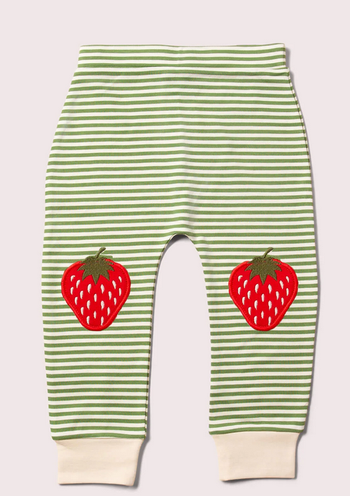 Pantalon bébé rayé avec patchs aux genoux et fraises, LGR