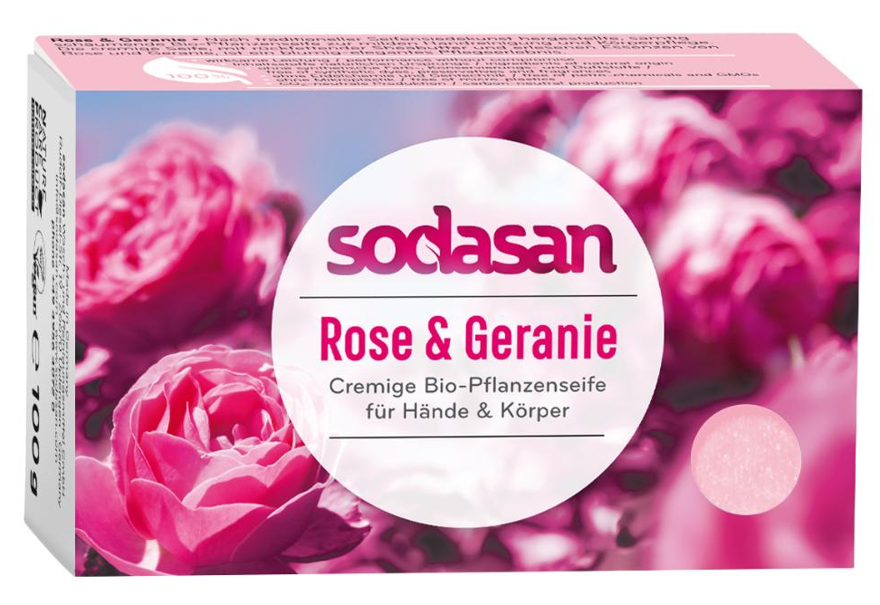 Organic bar soap Rose & Geranium, Sodasan 