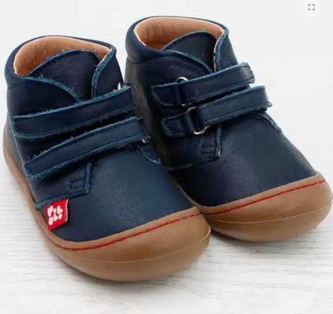 Chaussure enfant "Nino Bleu" en cuir tanné végétal avec fermeture Velcro, Pololo