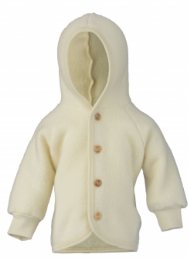 Baby-Kapuzenjacke mit Holzknöpfen Wollfleece, Engel