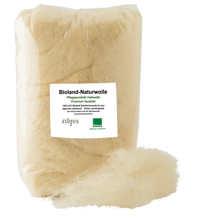 Laine naturelle (laine cicatrisante) laine de mouton kbT-Bioland      riche en lanoline      Certifié Bioland