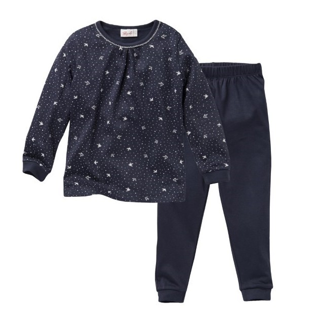Organic children's pajamas with bird all-over, blue, PWO