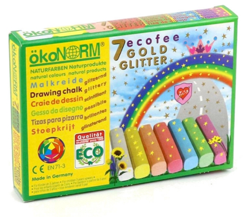 Straßenmalkreide "Ecofee" - Goldglitter, Pappetui, eckig - 7 Farben, ökoNorm