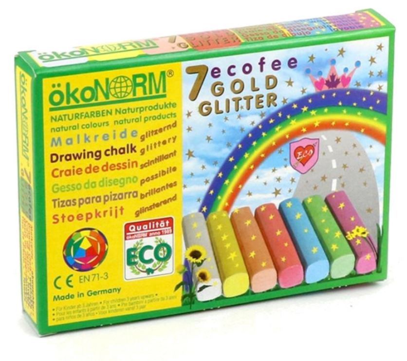 Street chalk "Ecofee" - gold glitter, cardboard case, square - 7 colors, ökoNorm 