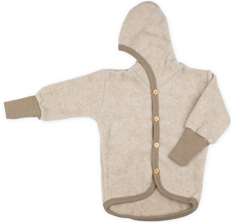 Wollfleece Baby Kapuzenjacke mit Holzknöpfen, Cosilana