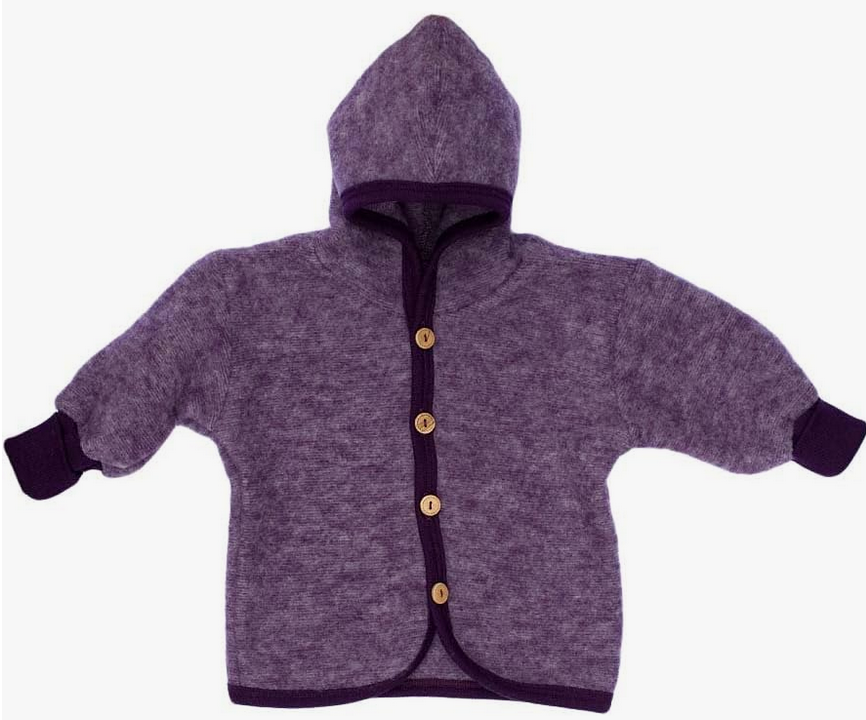 Wollfleece Baby Kapuzenjacke mit Holzknöpfen, Cosilana