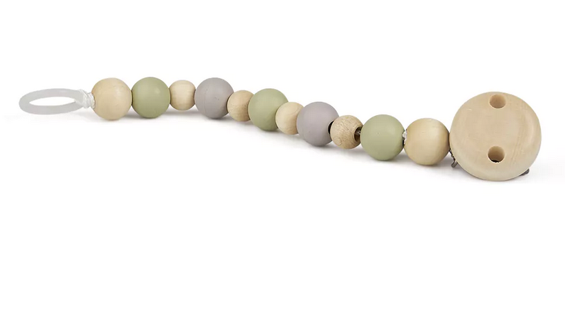 Pacifier chain with wooden beads , Grünspecht 