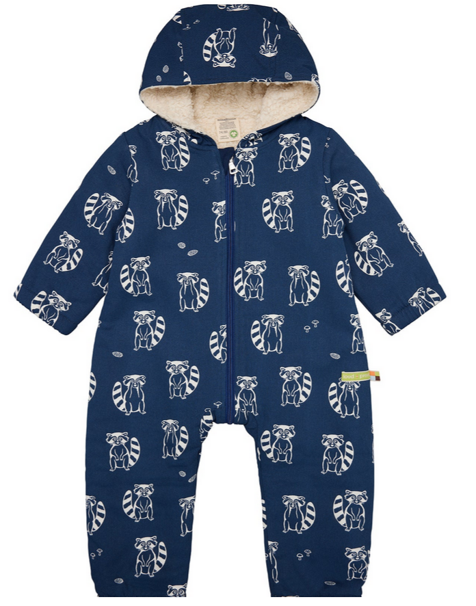 Water-repellent baby overall with teddy lining, Loud + Proud