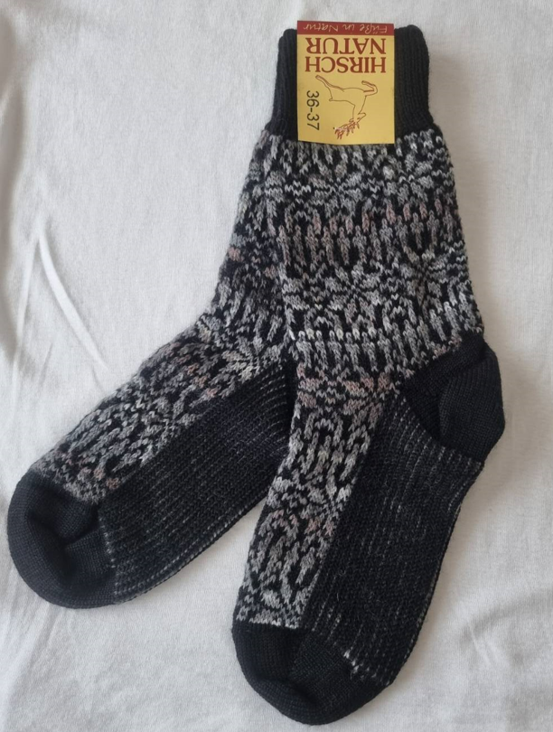 Chaussettes norvégiennes motifs étoiles 100% laine, Hirsch Natur