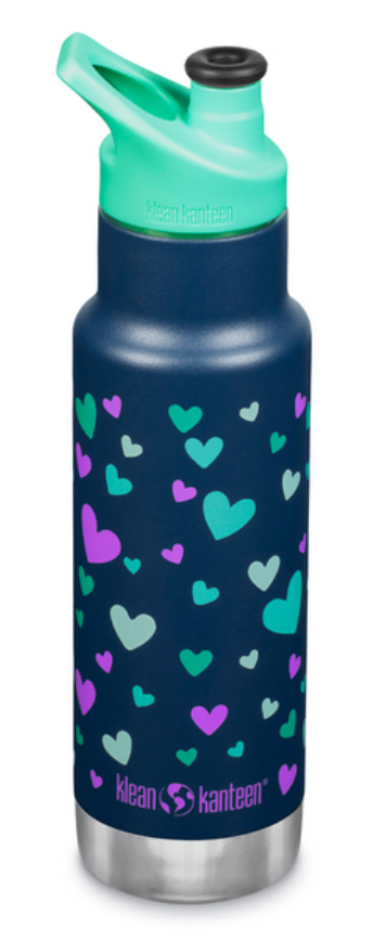 Kid Classic Wasserflasche mit Sportcap "Herzen" 355ml/12oz, Klean Kanteen