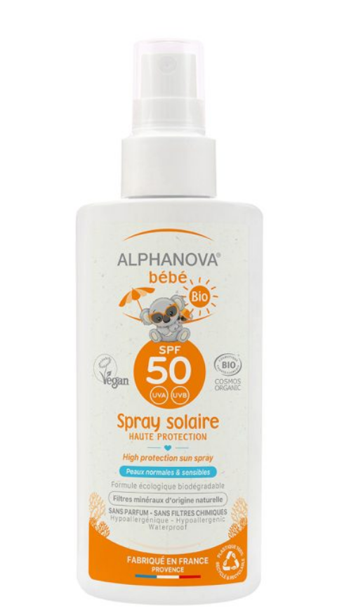 Organic sunscreen spray for baby, Alphanova 