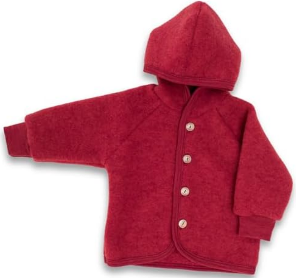 Veste bébé à capuche avec boutons en bois laine polaire, Engel