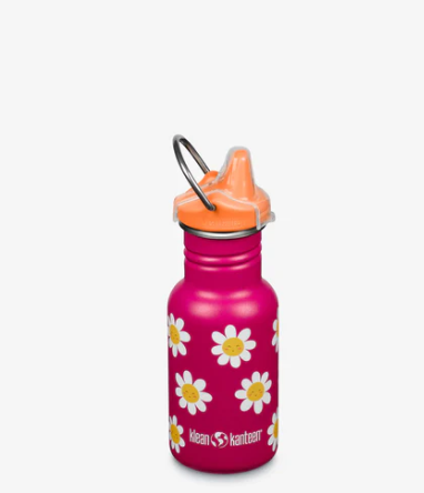 Kid Classic Water Bottle (355 ml) with leak-proof cap, Happy Flowers, Klean Kanteen