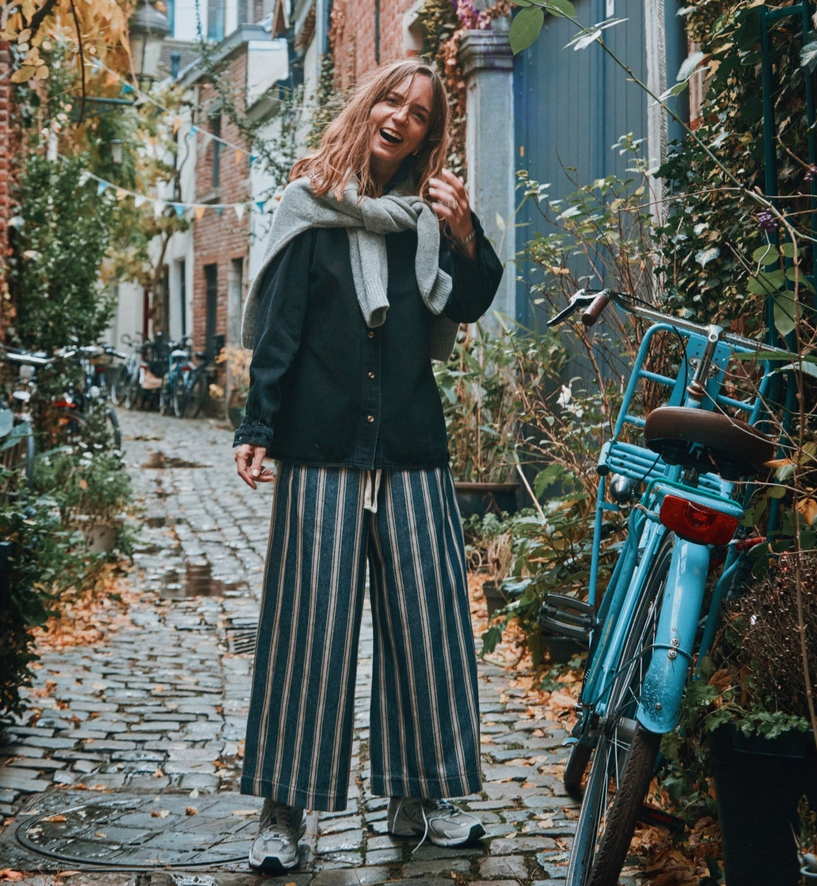 Pantalon "Santal" rayures bleues, Poudre Organic