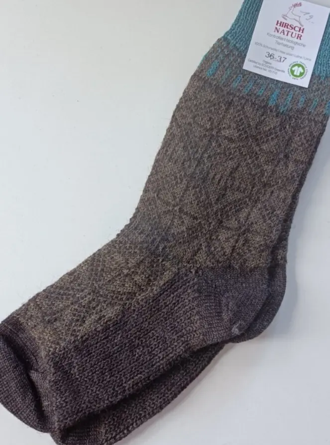 Umschlagsocken Jacquards, Eiskristall 100% Wolle, Hirsch Natur