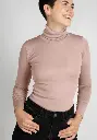 Pull à col roulé à manches longues pour femme en laine/soie "vieux rose", Engel