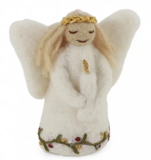 Angel w/Embroidery Holding Candle Small, Gry & Sif