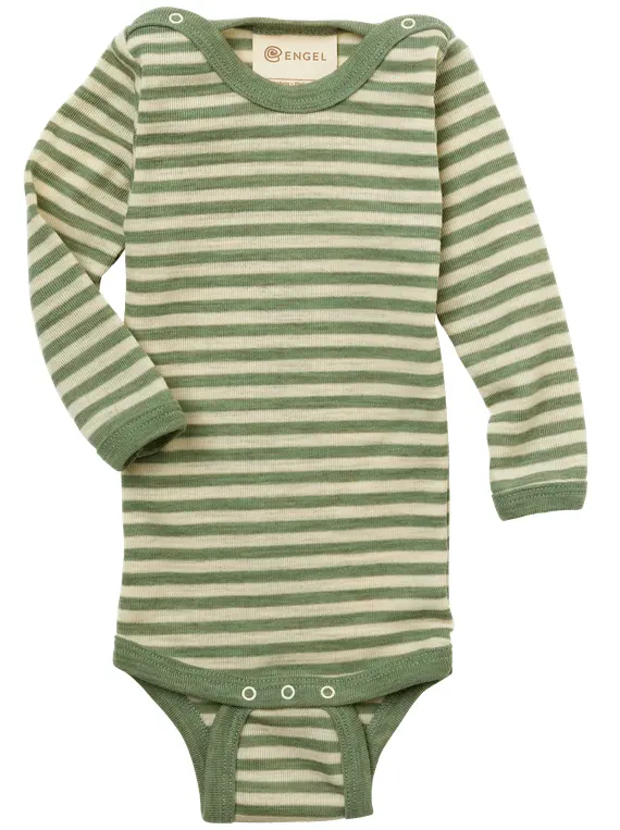 Langarmbody 100% Wolle salbeigrün/natur 74/80, Engel (LNMM)