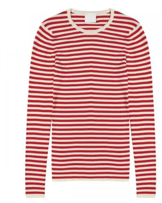 Gestreifte Rippbluse "ecru/rot“, FUB