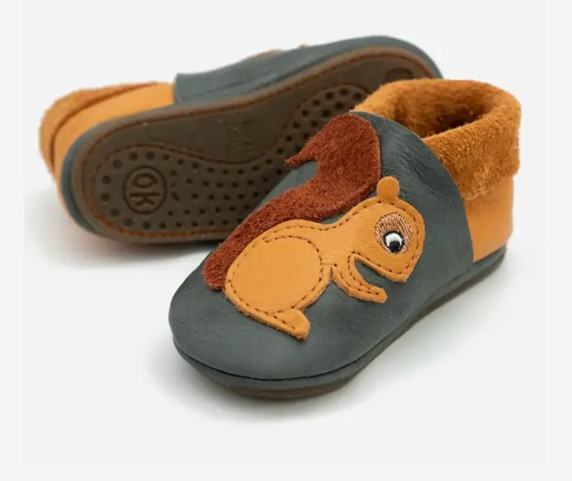 Barefoot Shoes Slipper blue-grey-squirrel "Amigo" , Orangenkinder 
