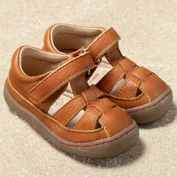 Sandales pour enfants "Verano Brun" en cuir naturel, Pololo