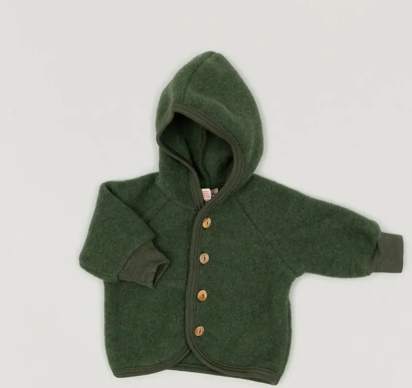 Baby hooded jacket with wooden buttons wool fleece, Engel