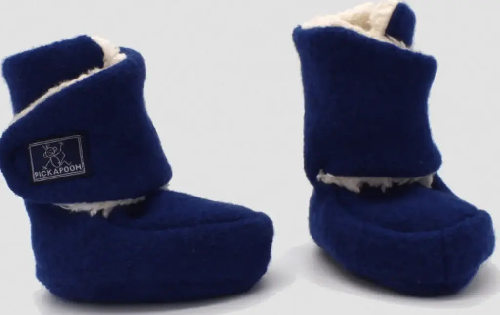 Booties Boiled wool & cotton plush Size 3 with leather sole "Trotter", PICKAPOOH 