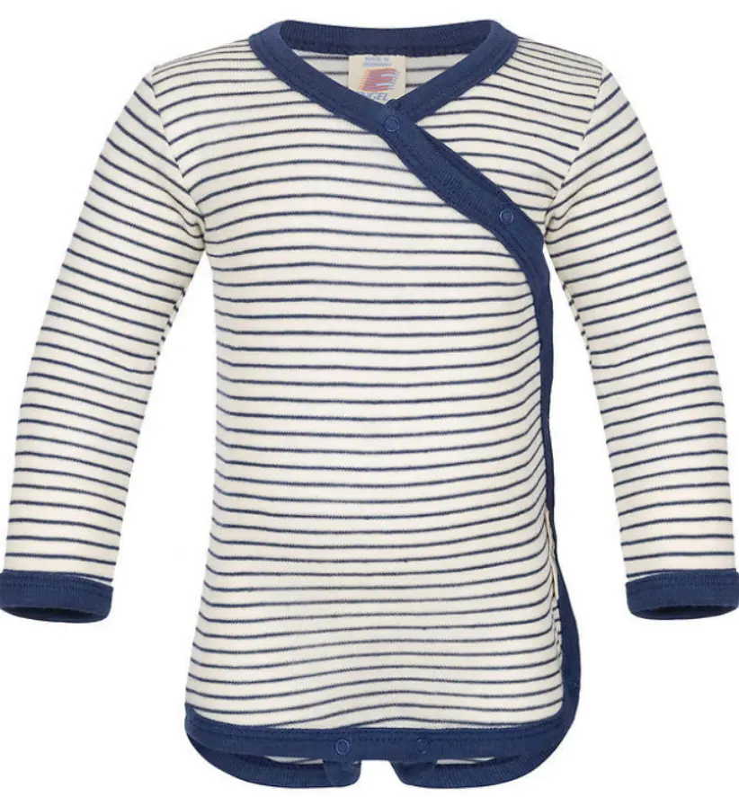 Wickelbody Wolle/Seide 62/68 natur/navy-blue, Engel (LNKM)