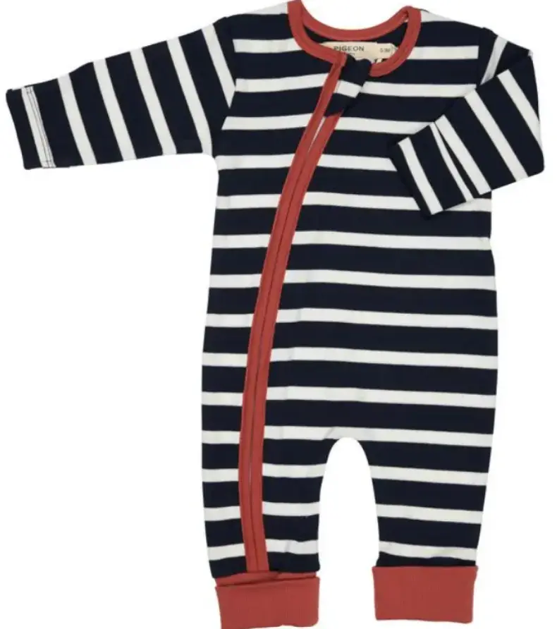 Pyjama avec zipp rayures bleues et blanches 0-3m, Pigeon (LNSN)