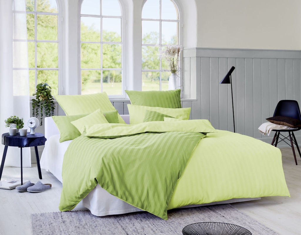 Satin-Wendebettwäsche LINEA grün/hellgrün, Cotonea