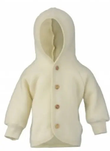 Baby hooded jacket with wooden buttons wool fleece, Engel