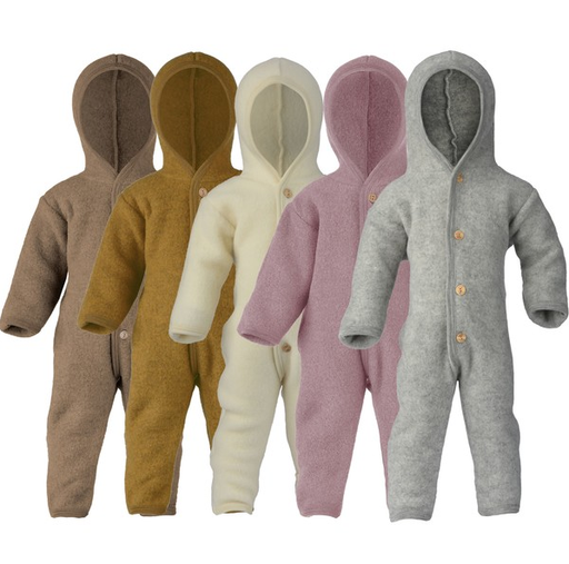 Baby jumpsuit wool fleece with hood, Engel 