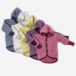 Wollfleece Baby Kapuzenjacke mit Holzknöpfen, Cosilana