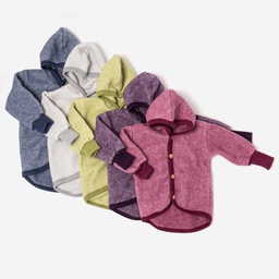 Wool fleece baby hooded jacket with wooden buttons, Cosilana