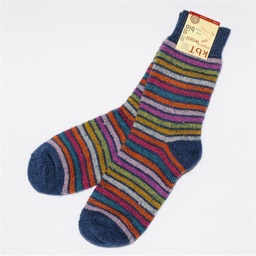 Full plush socks 100% wool, colorful stripes, Hirsch Natur