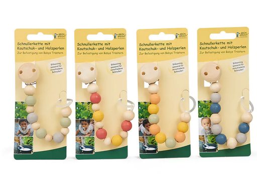 [Art.Nr.693-V3-herbst] Pacifier chain with wooden beads , Grünspecht 