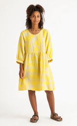 Damen Kleid yellow gingham Leinen, Matona 