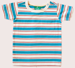 Gestreiftes Kurzarm-T-Shirt in Blau und Walnuss, LGR