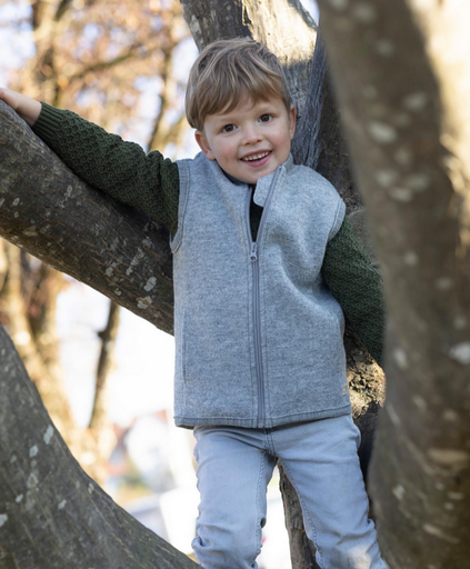Gilet de promenade en laine bouillie avec zip, Disana