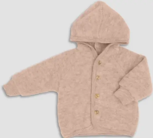 Baby-Kapuzenjacke mit Holzknöpfen Wollfleece, Engel