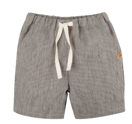 Mini Shorts Linen Stripe Leash, Elastic & Lace-Up, with 2 Pockets, Pure Pure