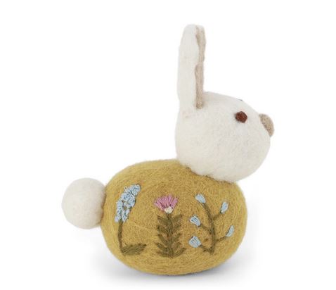 [13315] Sitting rabbit with floral embroidery, ochre, GRY & SIF