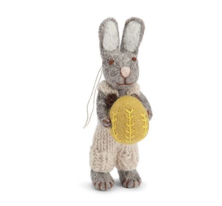 [21113] Grey rabbit with dungarees & yellow Easter egg, GRY & SIF 
