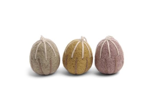 [14513] Easter eggs embroidered with stripes, set of 3, GRY & SIF