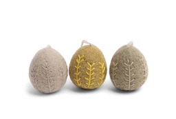 [14713] Ostereier Lehmfarben mit Garlandstickerei, 3er Set 