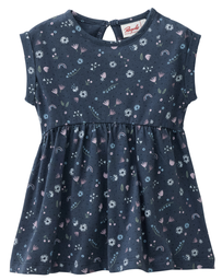 [Art.Nr.2511054-dunkelblau-104] Kurzarm Kleid "Blumen", PWO