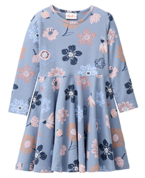 Langarm-Kleid "Rauchblau/Herbstblumen", PWO