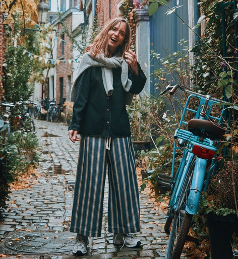 Pantalon "Santal" rayures bleues, Poudre Organic